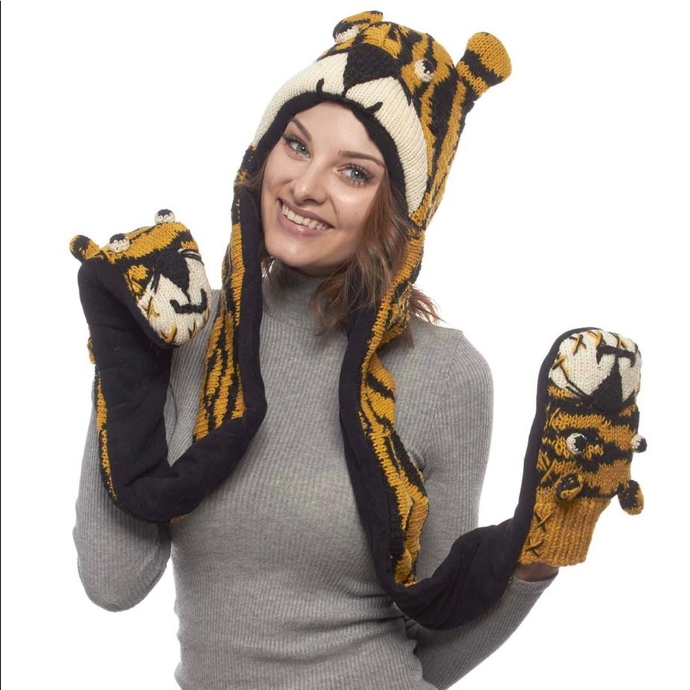 Wool Animal Hat Scarf Mitten Combo